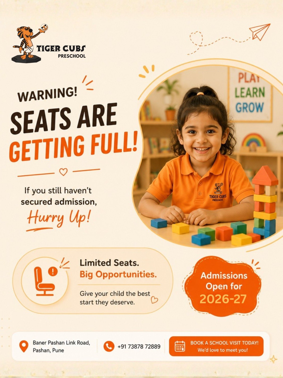 Tiger Cubs Preschool 'Seats are getting full' admissions design