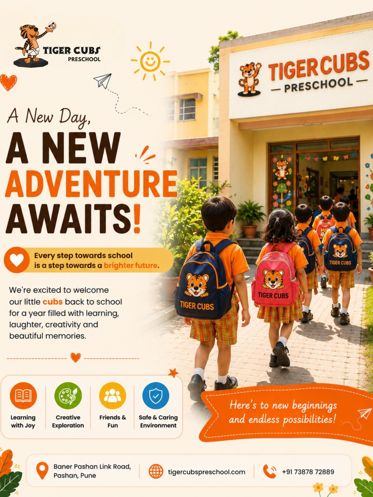 Tiger Cubs Preschool 'A New Adventure Awaits' social media design