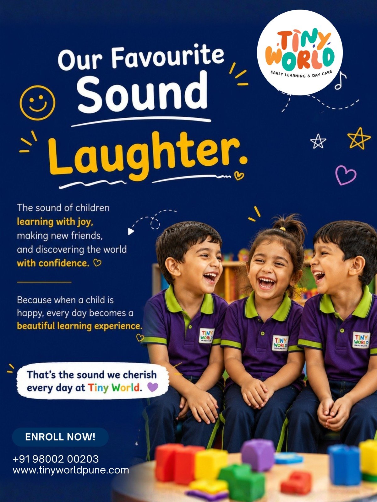 Tiny World 'Our Favourite Sound is Laughter' design